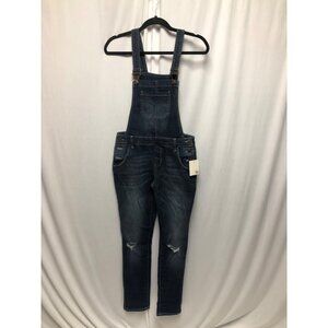SO Jean Bib Overalls Girls 16 Blue Denim Distressed Adjustable Strap Stretch NEW